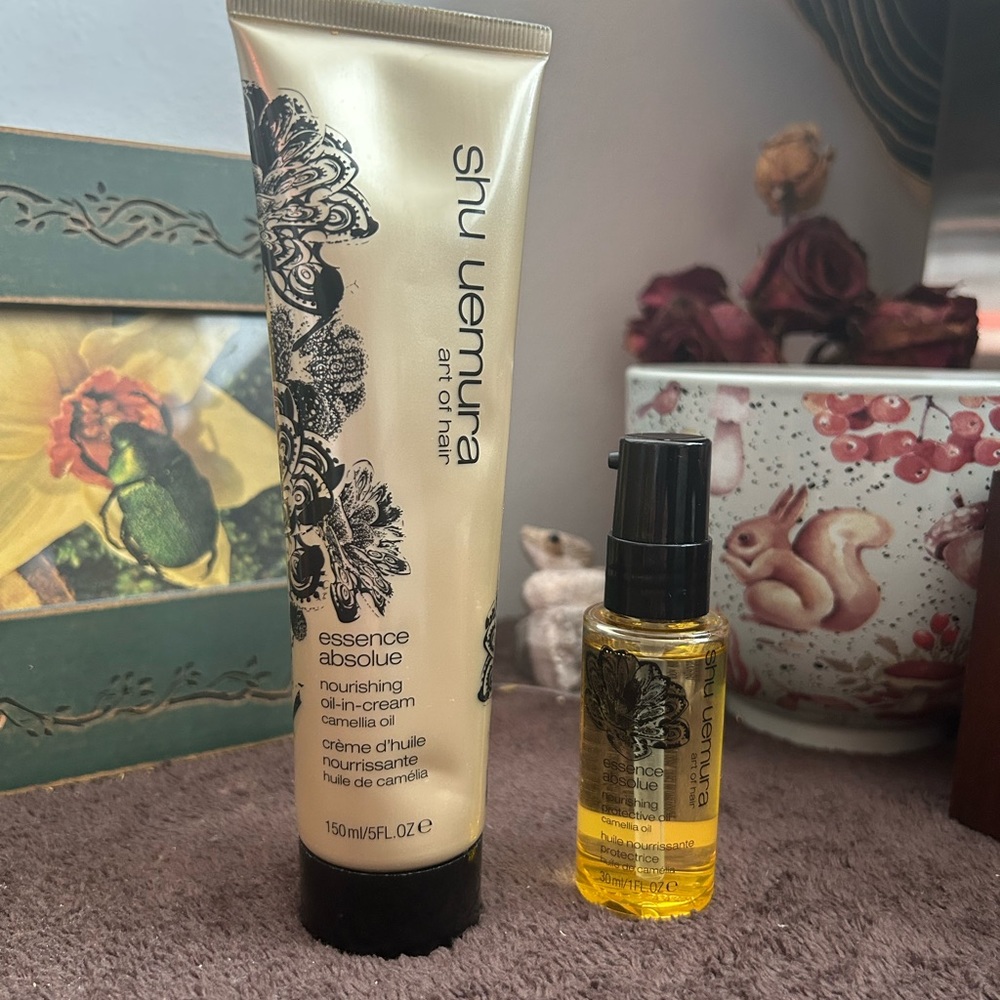 Bundle of Shu Uemura camellia hair oil and camellia oil in cream